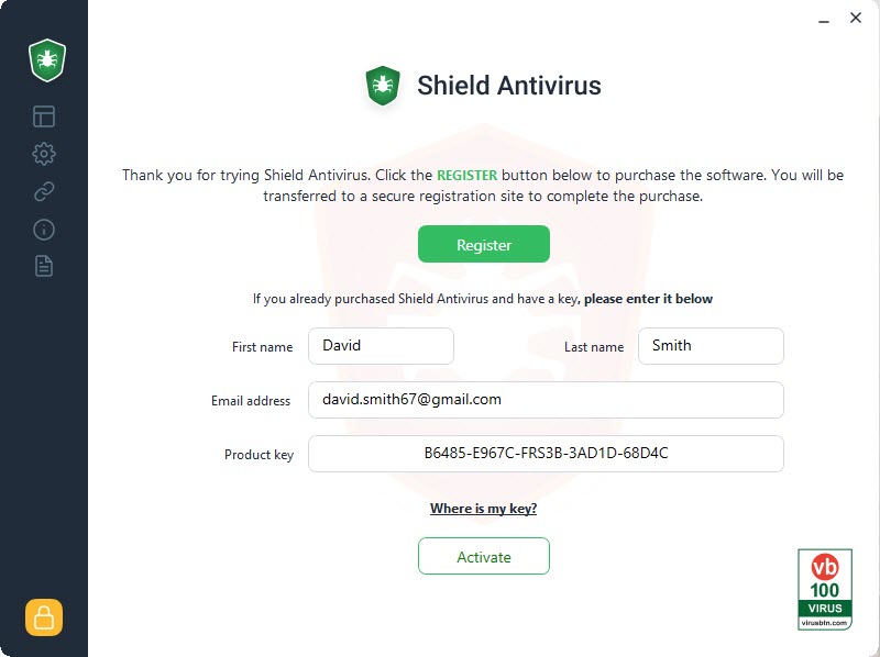Shield Antivirus activation window